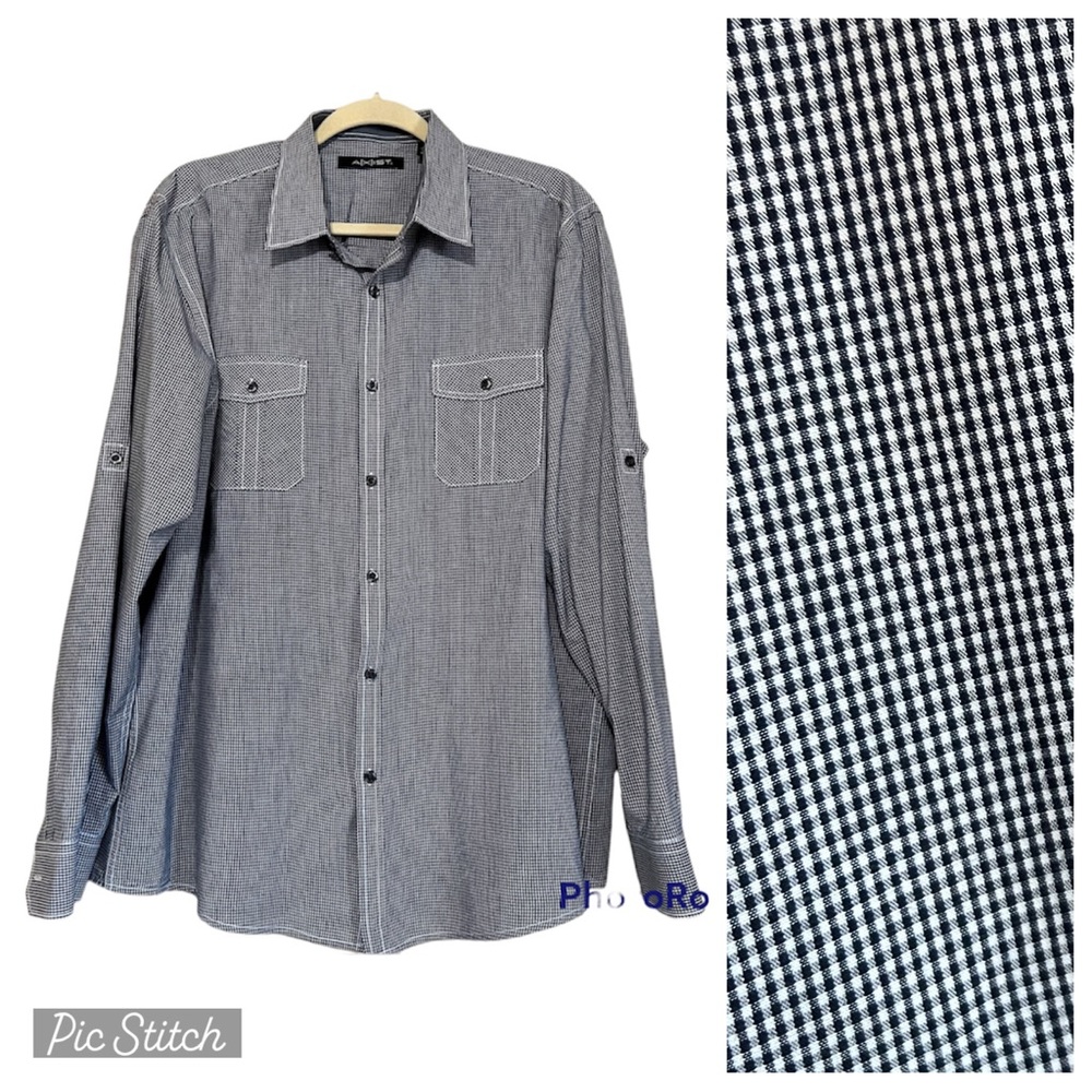 AXIST Men's Black White Gingham Plaid Check Button Up Shirt Size XL